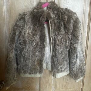 Rabbit fur with leather trim jacket